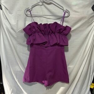 Purple Ruffled Jumpsuit with Fitted Waist